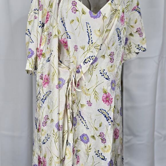 Judith Hart Textured Silk Peignoir Set Chemise Nightgown and Robe Floral Size L - Picture 10 of 13